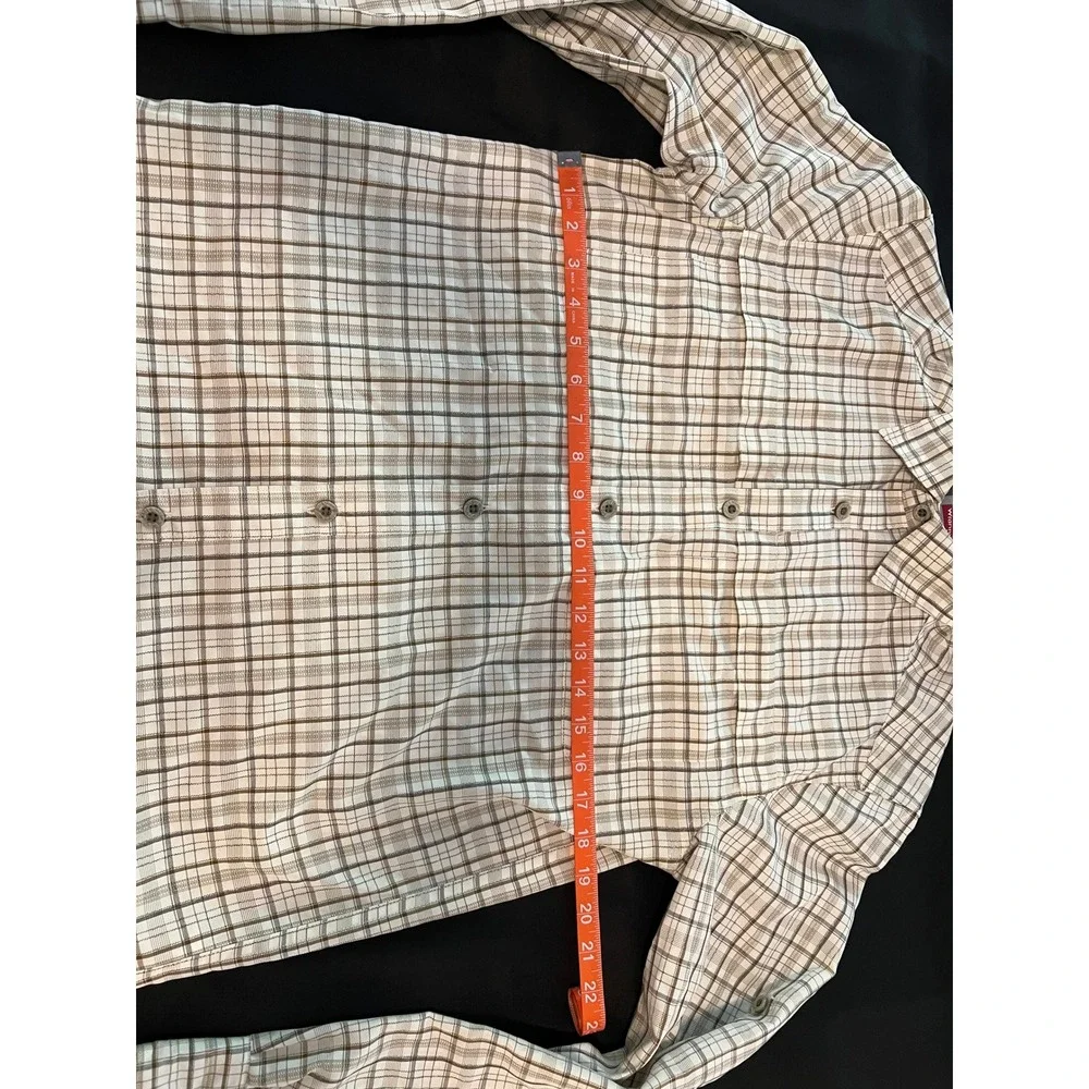Wrangler Outdoor Series Mens Small Plaid Long Sleeve Button Down Shirt Tan Brown